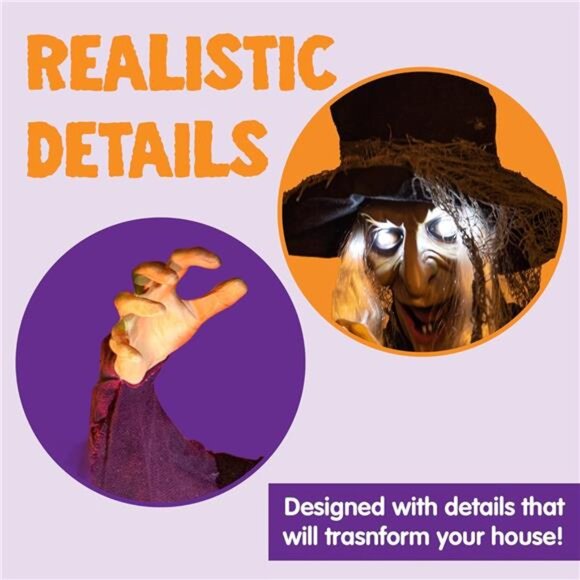 JOYIN 72” Halloween Hanging Witch Decorations Outdoor, Flying Talking Ghost - Picture 6 of 7